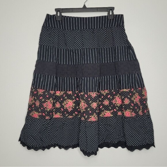 vintage y2k Candies black mixed print polka dot lace full a line skirt size 9 - Picture 1 of 5